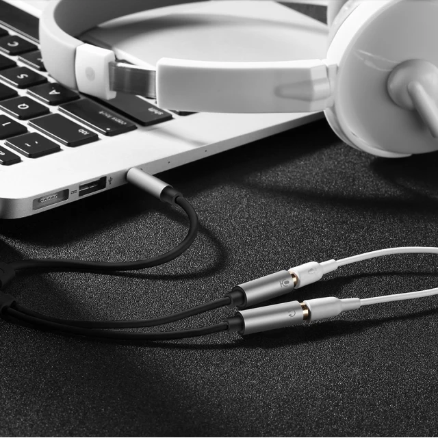 Кабель Ugreen Headphone Splitter 3.5 mm Mini Jack/AUX (Microphone + Stereo Output) 20cm Silver (6957303836192)
