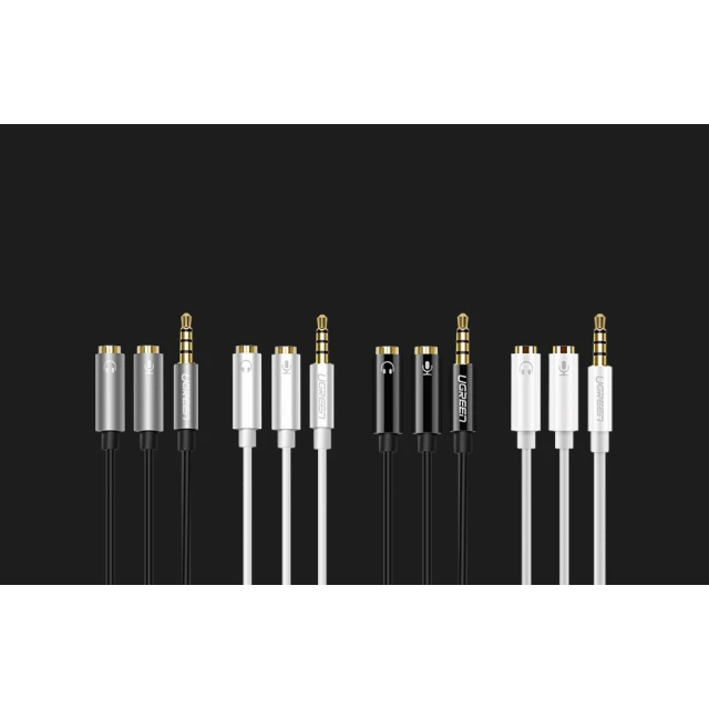 Кабель Ugreen Headphone Splitter 3.5 mm Mini Jack/AUX (Microphone + Stereo Output) 20cm Silver (6957303836192)