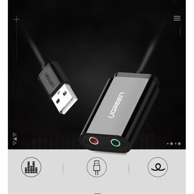 Адаптер Ugreen USB-A to 3.5mm Mini Jack 15cm Black (UGR084BLK)