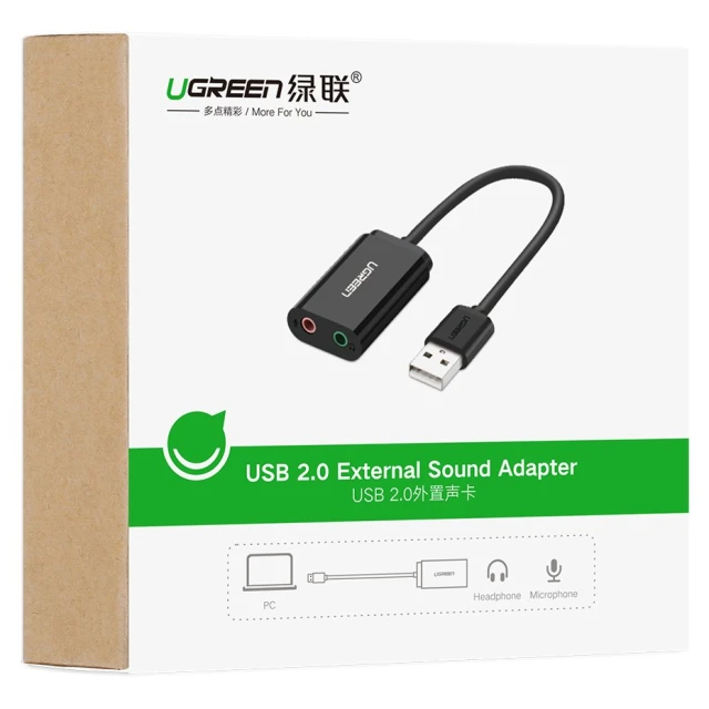 Адаптер Ugreen USB-A to 3.5mm Mini Jack 15cm Black (UGR084BLK)