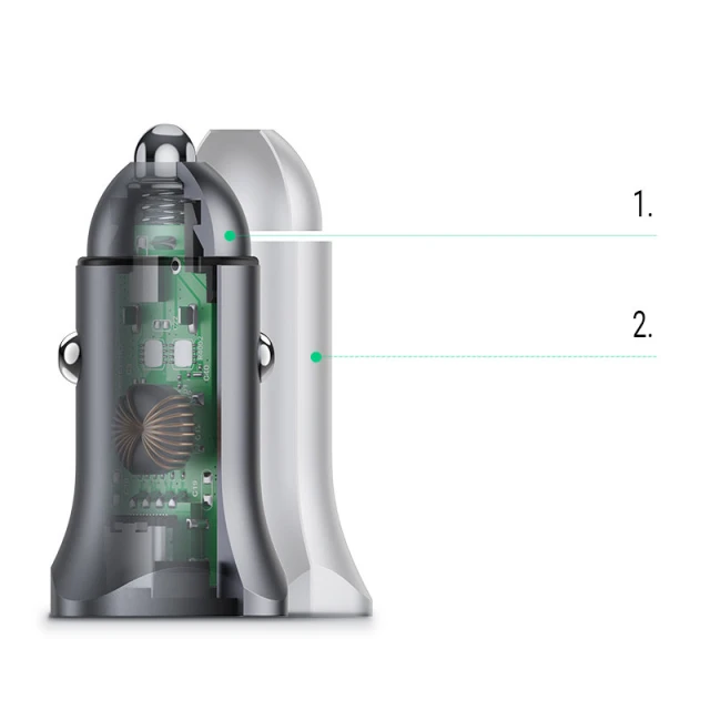Автомобільний зарядний пристрій Ugreen Quick Charge USB Type-C/USB-A 24W Gray (UGR1113GRY)