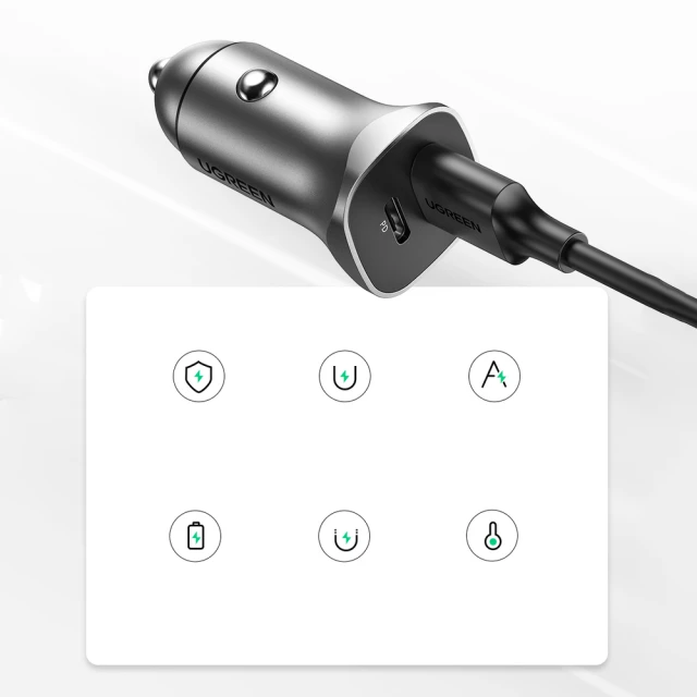 Автомобільний зарядний пристрій Ugreen Quick Charge USB Type-C/USB-A 24W Gray (UGR1113GRY)