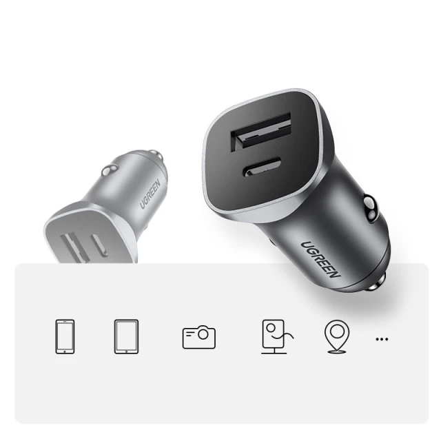 Автомобільний зарядний пристрій Ugreen Quick Charge USB Type-C/USB-A 24W Gray (UGR1113GRY)