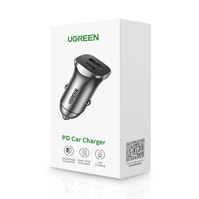 Автомобільний зарядний пристрій Ugreen Quick Charge USB Type-C/USB-A 24W Gray (UGR1113GRY)