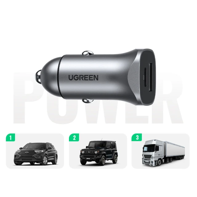 Автомобільний зарядний пристрій Ugreen Quick Charge USB Type-C/USB-A 24W Gray (UGR1113GRY)