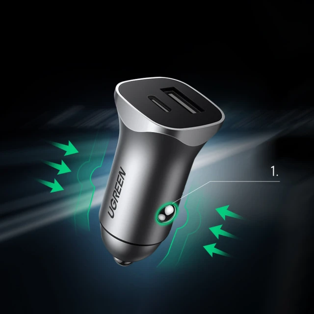 Автомобільний зарядний пристрій Ugreen Quick Charge USB Type-C/USB-A 24W Gray (UGR1113GRY)