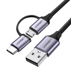 Кабель Ugreen 2-in-1 USB-A/micro USB/USB Type-C 2.4A 1m Black (UGR243BLKGRY)