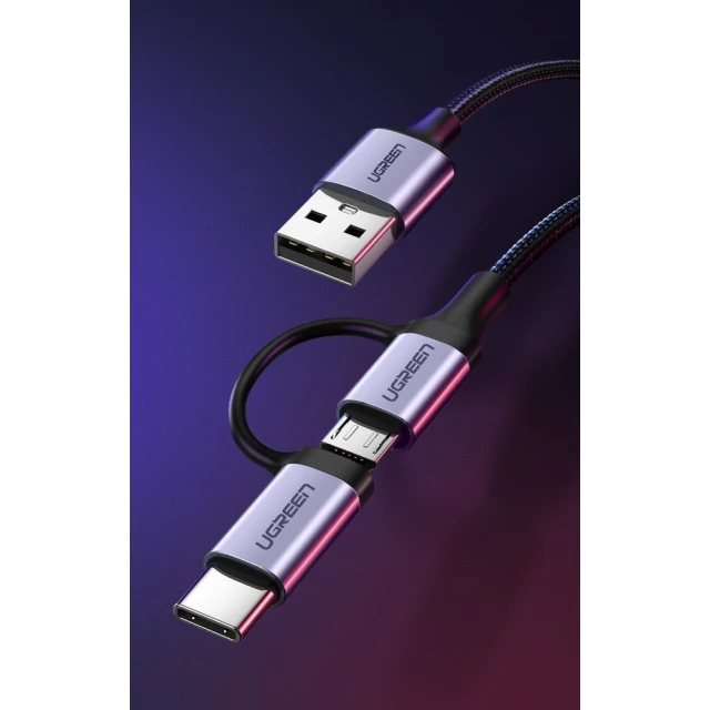 Кабель Ugreen 2-in-1 USB-A/micro USB/USB Type-C 2.4A 1m Black (UGR243BLKGRY)