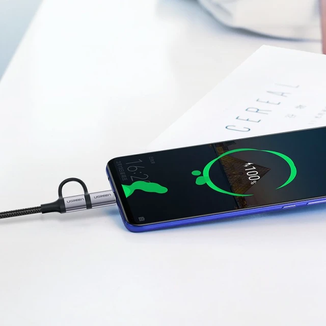 Кабель Ugreen 2-in-1 USB-A/micro USB/USB Type-C 2.4A 1m Black (UGR243BLKGRY)
