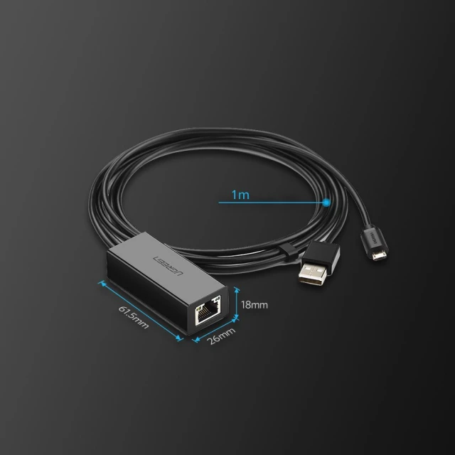 Адаптер Ugreen USB-A 100Mbps to Chromecast 1m Black (6957303839858)