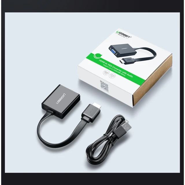 Адаптер Ugreen HDMI to VGA micro USB/Audio Mini Jack 3.5mm Black (UGR377BLK)