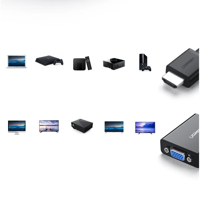 Адаптер Ugreen HDMI to VGA micro USB/Audio Mini Jack 3.5mm Black (UGR377BLK)