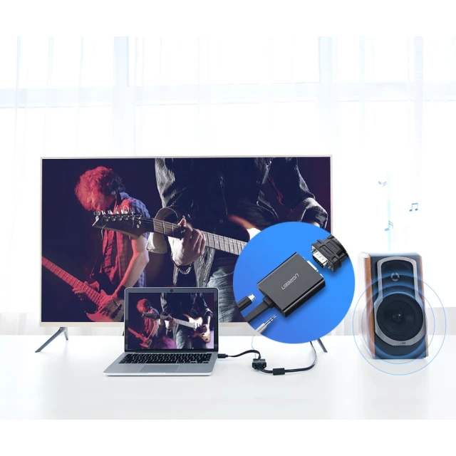 Адаптер Ugreen HDMI to VGA micro USB/Audio Mini Jack 3.5mm Black (UGR377BLK)