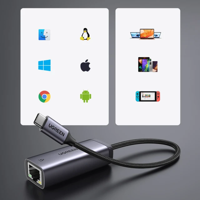 Адаптер Ugreen RJ45 to USB Type-C 1Gbps (1000Mbps) Gray (UGR1033GRY)