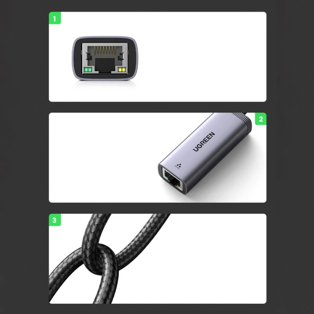 Адаптер Ugreen RJ45 to USB Type-C 1Gbps (1000Mbps) Gray (UGR1033GRY)