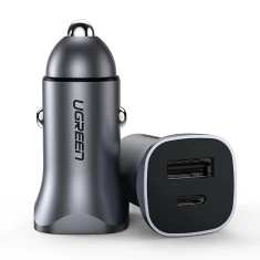 Автомобільний зарядний пристрій Ugreen USB-A/USB-C 30W Grey (6957303848584)