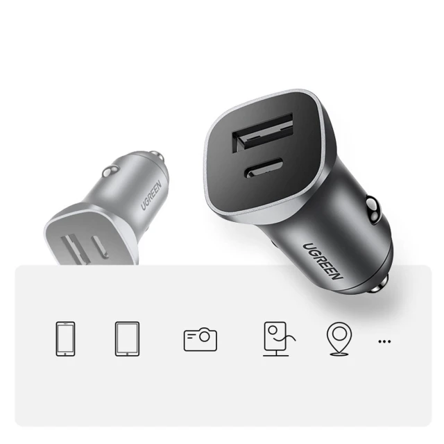 Автомобільний зарядний пристрій Ugreen USB-A/USB-C 30W Grey (6957303848584)