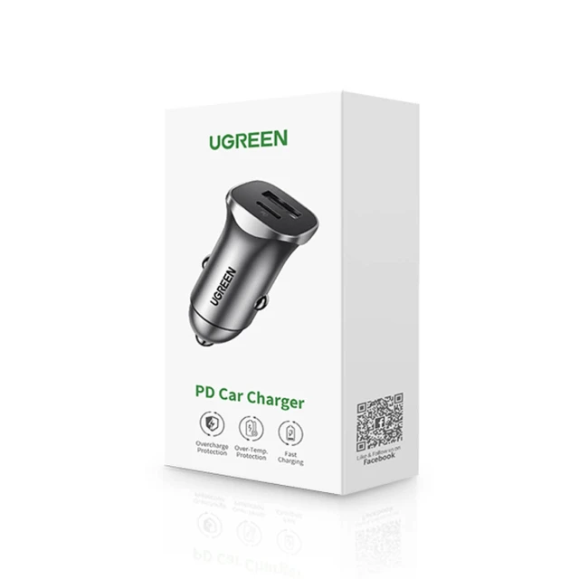 Автомобільний зарядний пристрій Ugreen USB-A/USB-C 30W Grey (6957303848584)