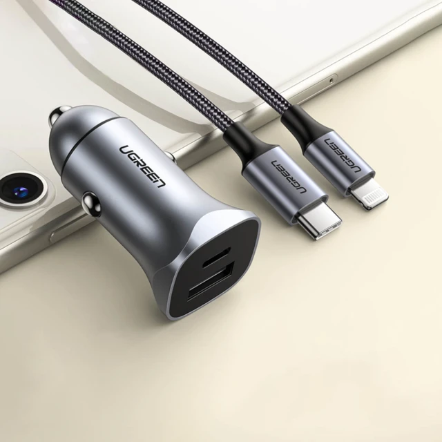 Автомобільний зарядний пристрій Ugreen USB-A/USB-C 30W Grey (6957303848584)