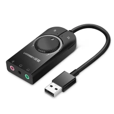 Адаптер Ugreen USB-A to 3.5mm Mini Jack with Volume Control 15cm Black (UGR084BLK)