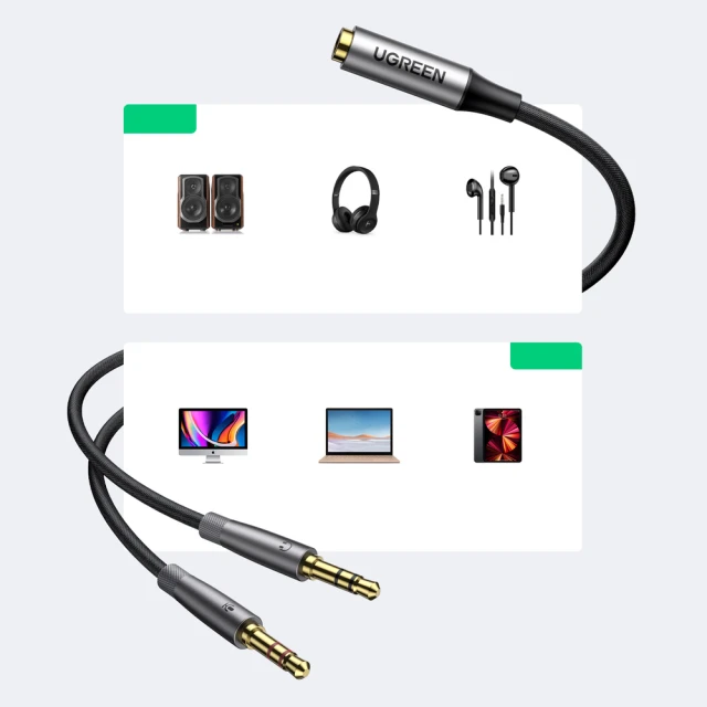 Кабель Ugreen AUX Splitter Cable 3.5mm Mini Jack to 2x 3.5mm Mini Jack Silver (6957303852550)