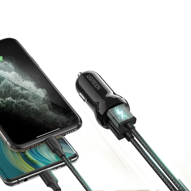 Автомобильное зарядное устройство Ugreen 2x USB-A 24W 4.8A (2x 2.4A) Black (UGR1087BLK)