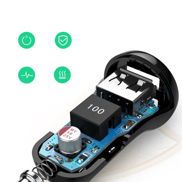 Автомобильное зарядное устройство Ugreen 2x USB-A 24W 4.8A (2x 2.4A) Black (UGR1087BLK)