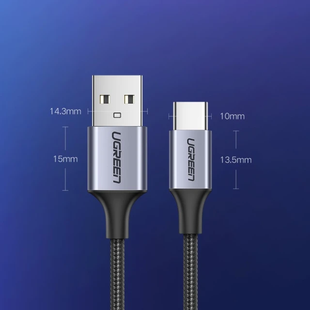 Кабель Ugreen Quick Charge USB-A to USB Type-C 3A 2m Gray (UGR068BLK)