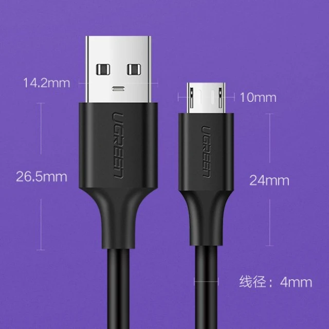 Кабель Ugreen USB-A to micro USB 2.4A 1.5m Black (UGR1417)