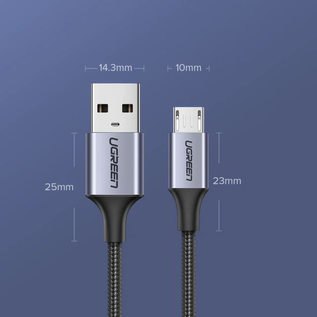 Кабель Ugreen USB-A to micro USB 2m Grey (6957303861484)