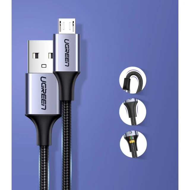Кабель Ugreen USB-A to micro USB 2m Grey (6957303861484)