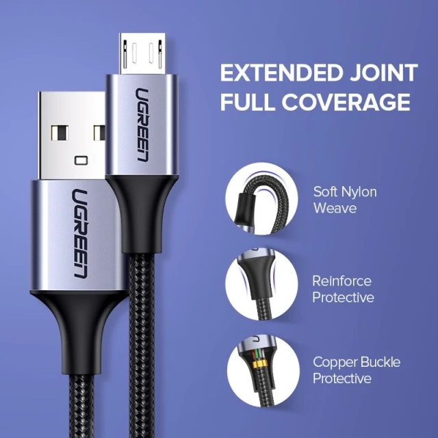 Кабель Ugreen US290 USB-A to microUSB Fast Charging 18W 2m White (60153)