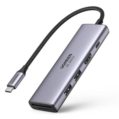 USB-хаб Ugreen 5-in-1 USB Type-C to 2x USB 3.2 Gen 1/HDMI 4K 60Hz/SD/TF/USB Type-C 100W Gray (UGR1064GRY)