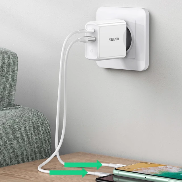 Мережевий зарядний пристрій Ugreen FC/QC 36W USB-C | USB-A White (60468 CD170)