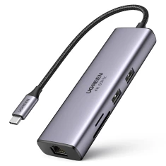 USB-хаб Ugreen 7-in-1 USB Type-C to 2x USB-A 3.2 Gen 1/HDMI 4K 60Hz/SD/TF/USB Type-C/RJ45 Gray (UGR1172GRY)