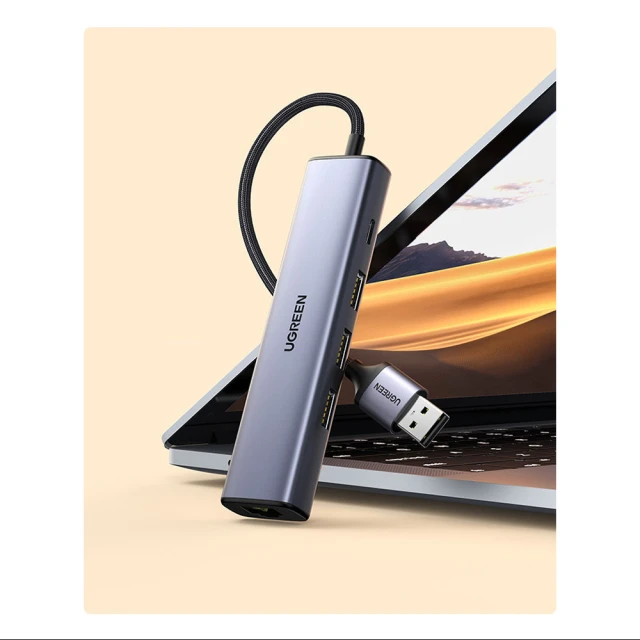 USB-хаб Ugreen USB-A (male)/USB Type-C/3x USB-A (female)/Ethernet RJ45 Gray (UGR1219SLV)