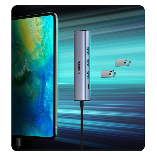 USB-хаб Ugreen USB-A (male)/USB Type-C/3x USB-A (female)/Ethernet RJ45 Gray (UGR1219SLV)