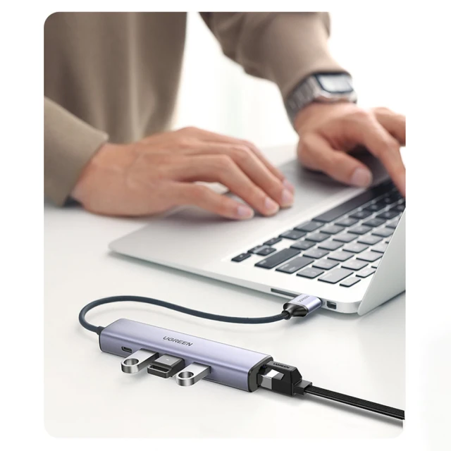 USB-хаб Ugreen USB-A (male)/USB Type-C/3x USB-A (female)/Ethernet RJ45 Gray (UGR1219SLV)