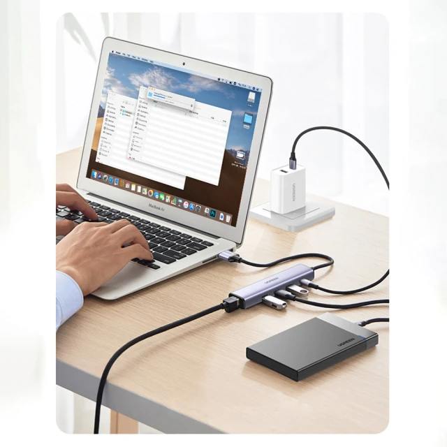 USB-хаб Ugreen USB-A (male)/USB Type-C/3x USB-A (female)/Ethernet RJ45 Gray (UGR1219SLV)