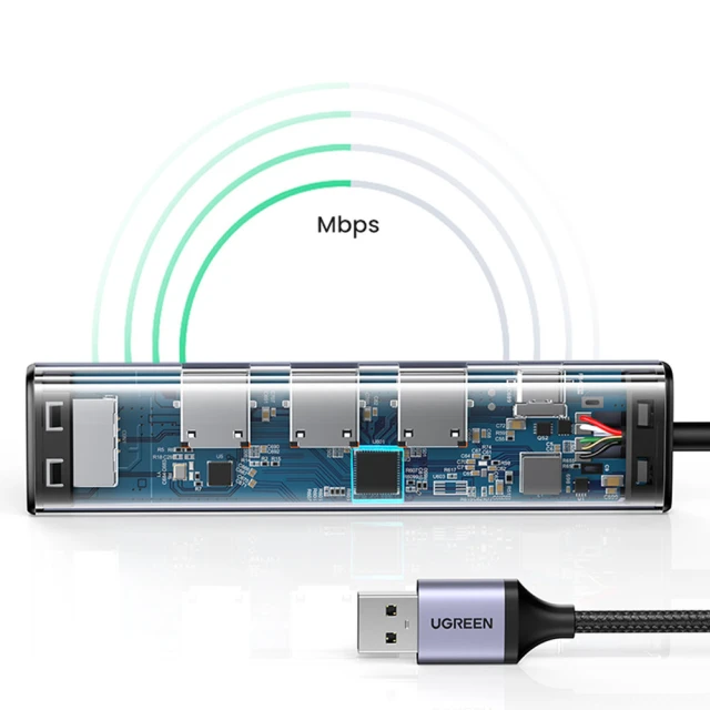 USB-хаб Ugreen USB-A (male)/USB Type-C/3x USB-A (female)/Ethernet RJ45 Gray (UGR1219SLV)