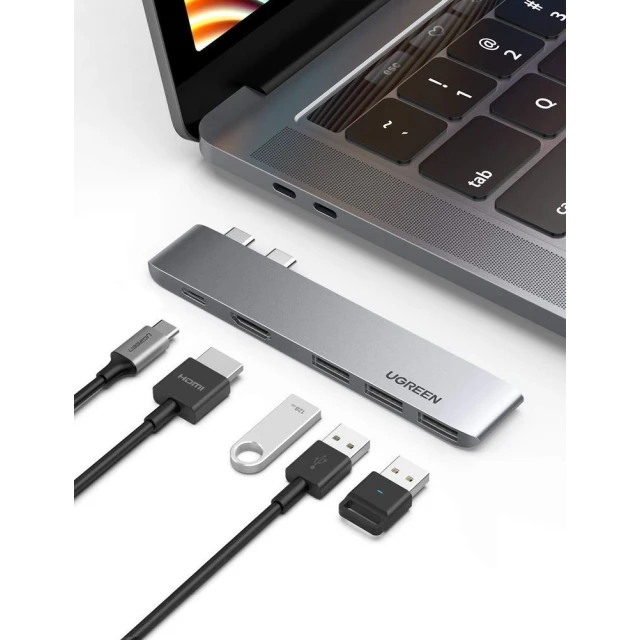 USB-хаб Ugreen 2x USB Type-C to USB Type-C PD/3x USB-A 3.0 Gray (UGR1406)