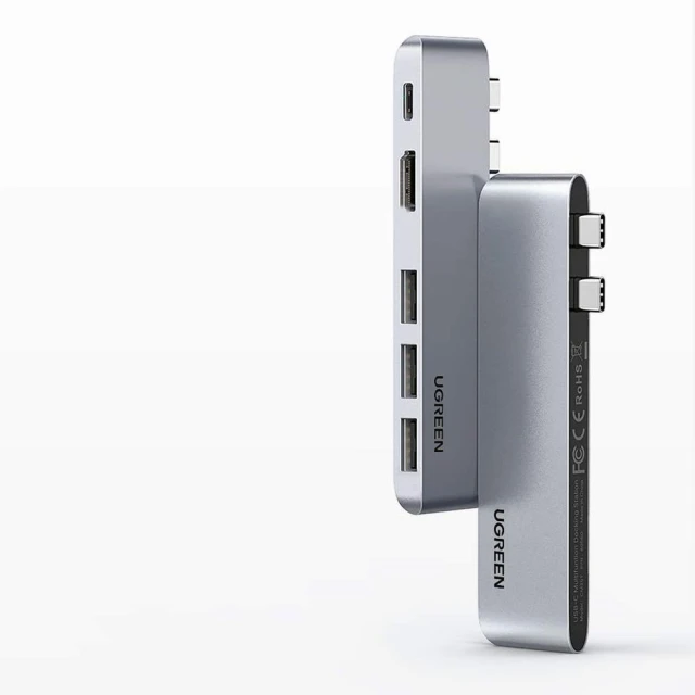 USB-хаб Ugreen 2x USB Type-C to USB Type-C PD/3x USB-A 3.0 Gray (UGR1406)