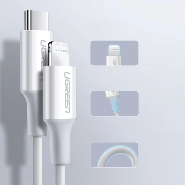 Кабель Ugreen MFi USB Type-C to Lightning 3A 1.5m White (UGR1290WHT)