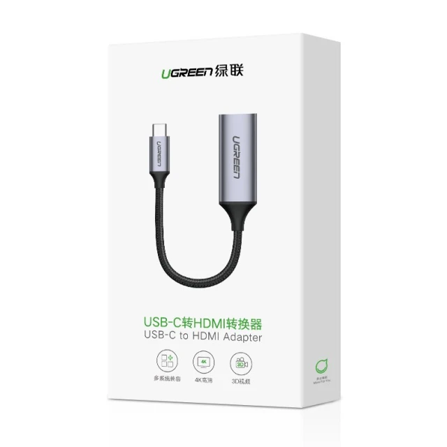 Адаптер Ugreen USB Type-C to HDMI 2.0 Adapter 4K 60 Hz Thunderbolt 3 for MacBook/PC Gray (UGR330GRY)
