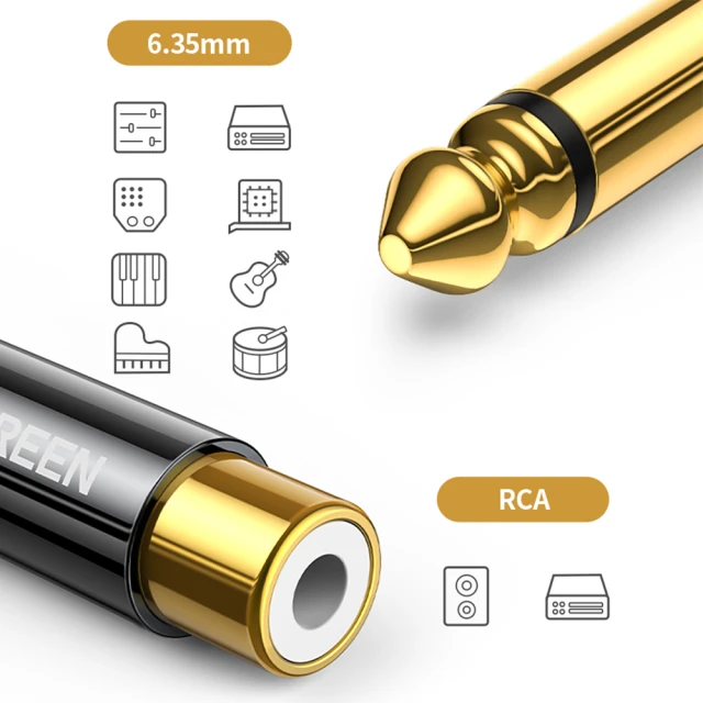 Штекер Ugreen 6.35mm Jack Adapter to RCA Gold (6957303887316)