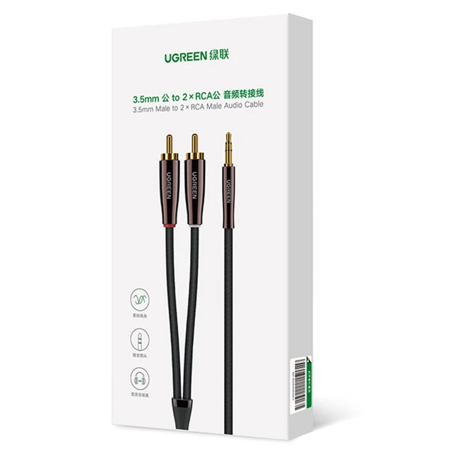 Кабель Ugreen Mini Jack 3.5mm to 2x RCA 2m Copper (6957303888474)