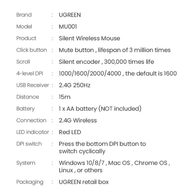 Миша Ugreen Handy Wireless USB Mouse Black (UGR1308BLK)
