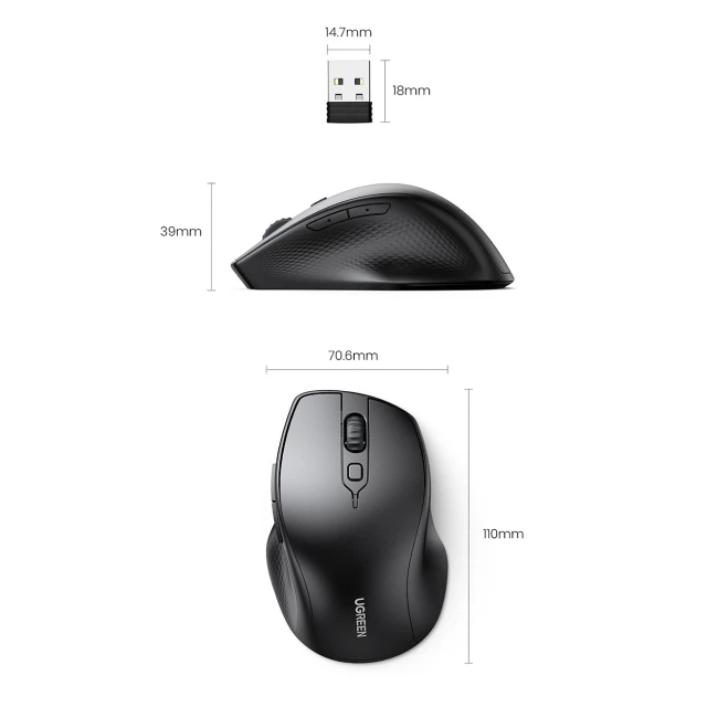 Бездротова миша Ugreen Ergonomic (MU101) Black (6957303893959)