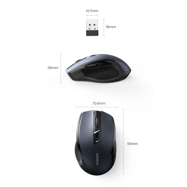 Миша Ugreen USB Optical Wireless Mouse 2.4GHz 4000DPI Black (UGR1323BLK)