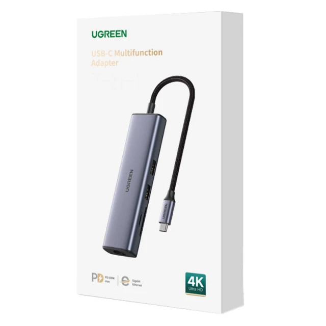 USB-хаб Ugreen CM512 5-in1 USB-C to 2xUSB-A/HDMI/RJ45/SD/TF Silver (90568)